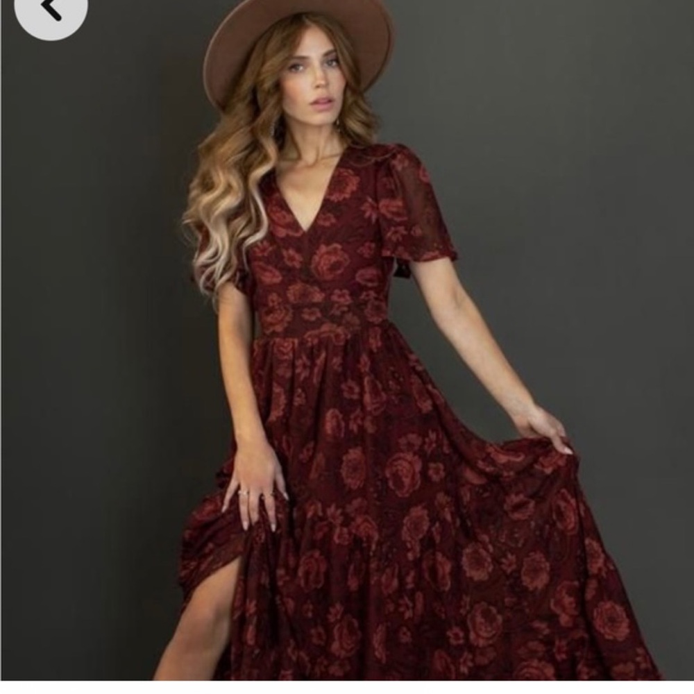 NWOT Joyfolie Women's Maxi Dress - Deep Maroon Floral XXS